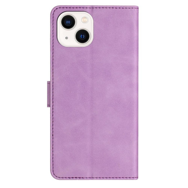 For iPhone 13 mini Seven Butterflies Embossed Leatherette Phone Case(Purple)