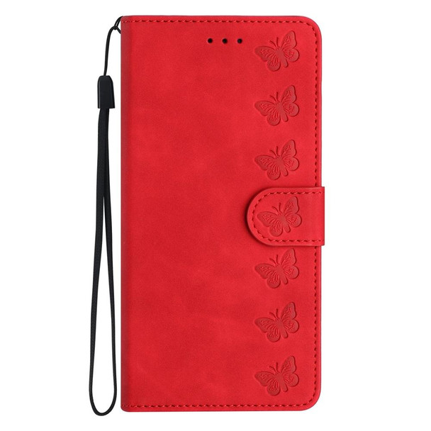 For iPhone 13 Pro Seven Butterflies Embossed Leatherette Phone Case(Red)