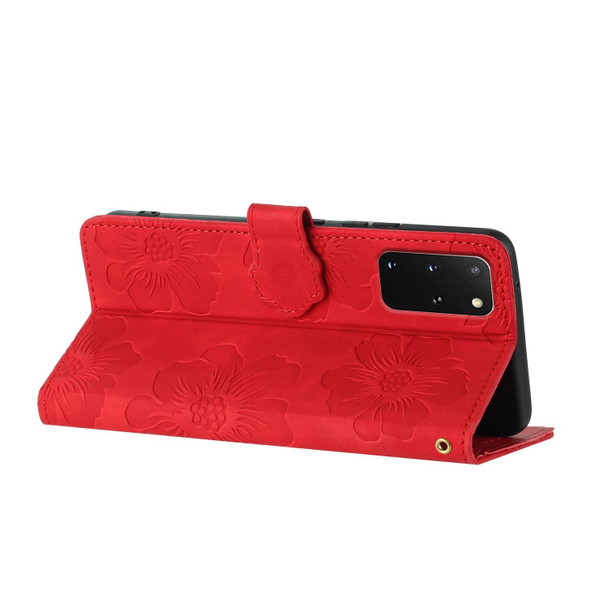 For Samsung Galaxy S20+ Flower Embossing Pattern Leatherette Phone Case(Red)