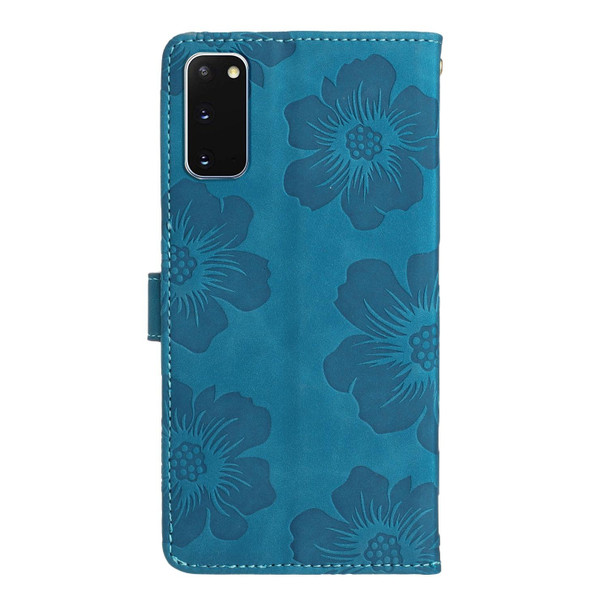 For Samsung Galaxy S20 Flower Embossing Pattern Leatherette Phone Case(Blue)