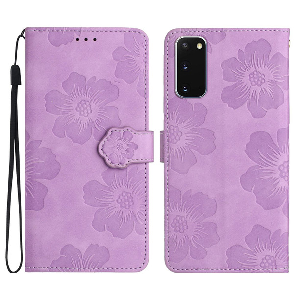 For Samsung Galaxy S20 Flower Embossing Pattern Leatherette Phone Case(Purple)