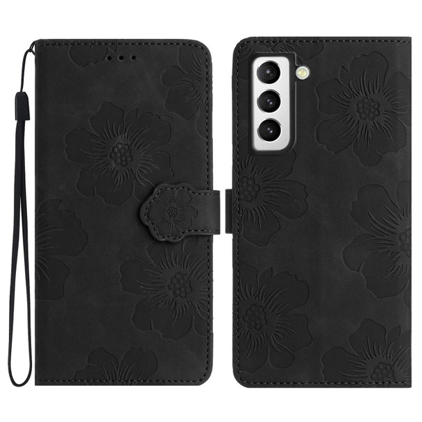 For Samsung Galaxy S22+ 5G Flower Embossing Pattern Leatherette Phone Case(Black)