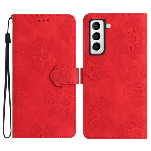 For Samsung Galaxy S22 5G Flower Embossing Pattern Leatherette Phone Case(Red)