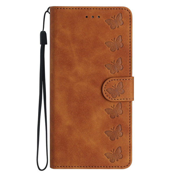 For OPPO Reno8 Pro Seven Butterflies Embossed Leatherette Phone Case(Brown)