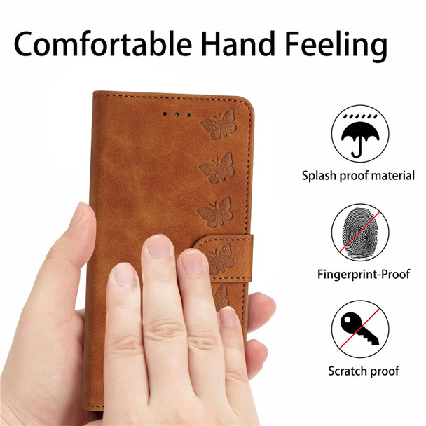 For OPPO Reno8 Pro Seven Butterflies Embossed Leatherette Phone Case(Brown)