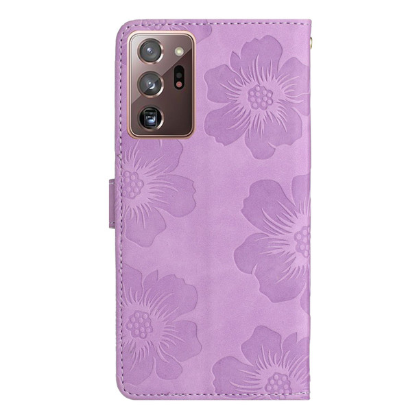 For Samsung Galaxy Note20 Ultra Flower Embossing Pattern Leatherette Phone Case(Purple)