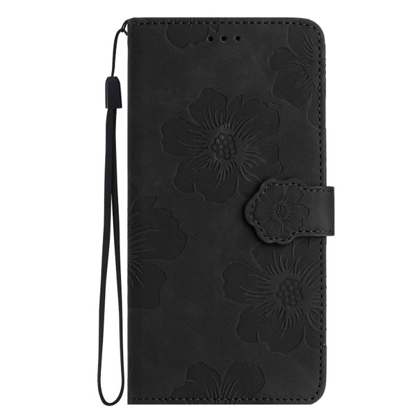 For Samsung Galaxy S22 Ultra 5G Flower Embossing Pattern Leatherette Phone Case(Black)