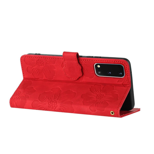 For Samsung Galaxy S20 Flower Embossing Pattern Leatherette Phone Case(Red)