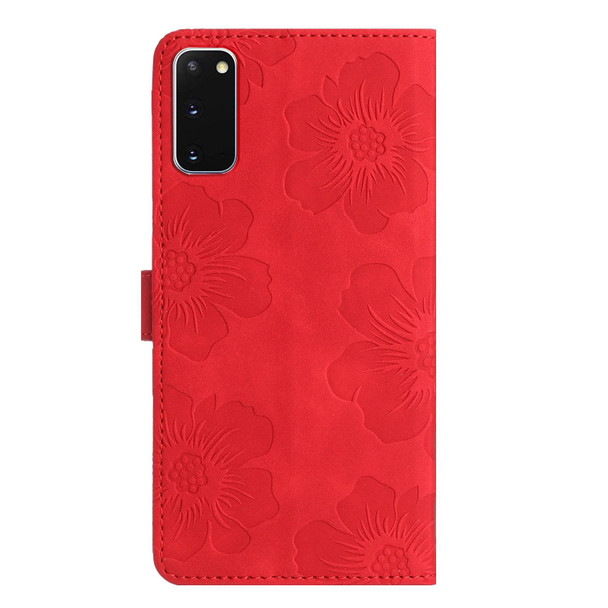 For Samsung Galaxy S20 Flower Embossing Pattern Leatherette Phone Case(Red)
