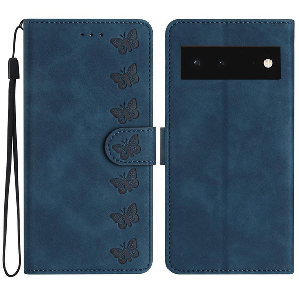 For Google Pixel 6 Seven Butterflies Embossed Leatherette Phone Case(Blue)
