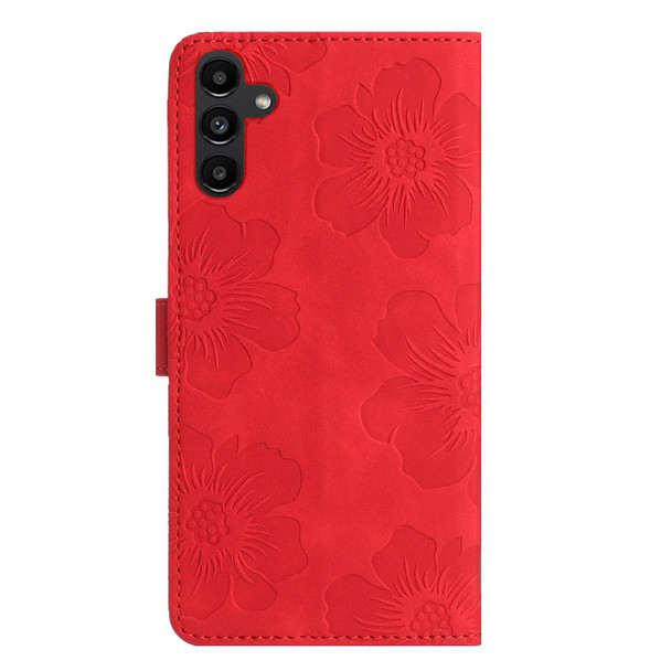 For Samsung Galaxy A04s Flower Embossing Pattern Leatherette Phone Case(Red)