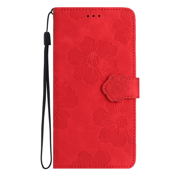 For Samsung Galaxy A04e Flower Embossing Pattern Leatherette Phone Case(Red)