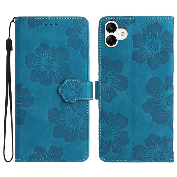 For Samsung Galaxy A04 Flower Embossing Pattern Leatherette Phone Case(Blue)