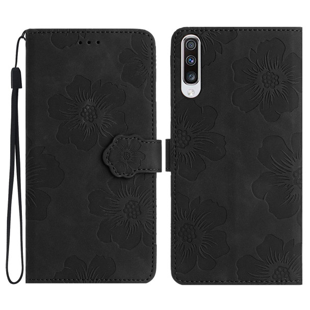 For Samsung Galaxy A70 Flower Embossing Pattern Leatherette Phone Case(Black)