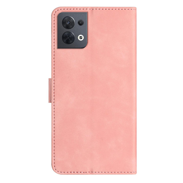 For OPPO Reno8 5G Seven Butterflies Embossed Leatherette Phone Case(Pink)