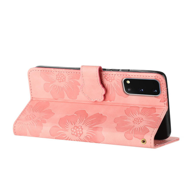 For Samsung Galaxy S20 Flower Embossing Pattern Leatherette Phone Case(Pink)