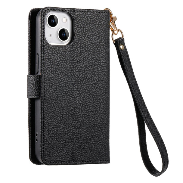 For iPhone 14 Love Zipper Lanyard Leatherette Phone Case(Black)