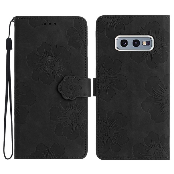 For Samsung Galaxy S10e Flower Embossing Pattern Leatherette Phone Case(Black)