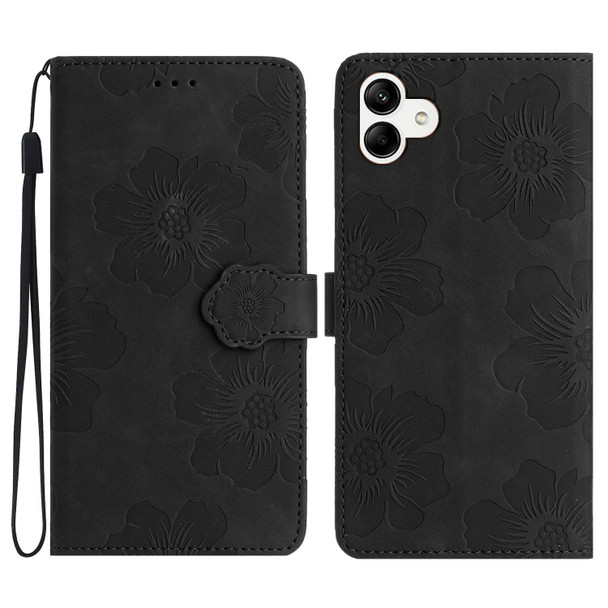 For Samsung Galaxy A04 Flower Embossing Pattern Leatherette Phone Case(Black)