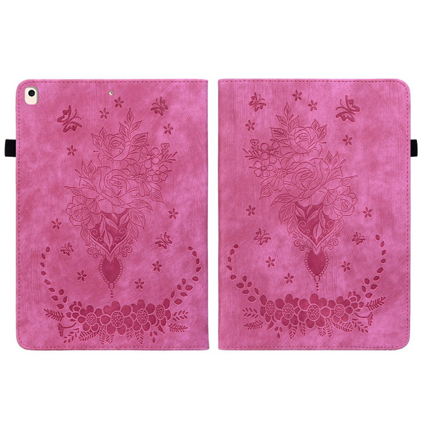 For iPad 9.7 2018 / 2017 / Air / Air 2 Butterfly Rose Embossed Leatherette Smart Tablet Case(Rose Red)
