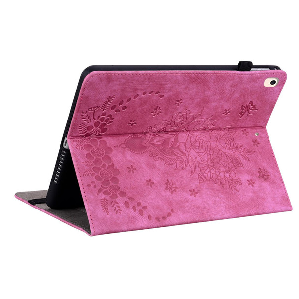 For iPad 10.2 2021 / Air 10.5 2019 Butterfly Rose Embossed Leatherette Smart Tablet Case(Rose Red)