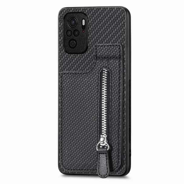 For Redmi Note 10 4G Carbon Fiber Vertical Flip Zipper Phone Case(Black)