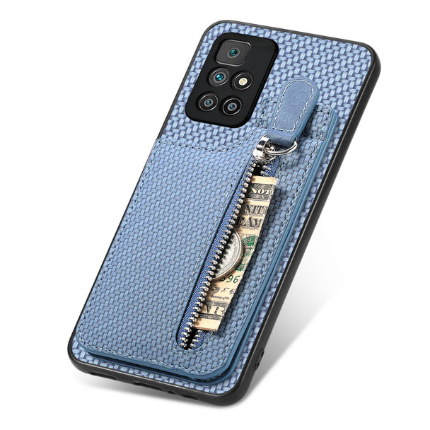 For Redmi 10 Carbon Fiber Vertical Flip Zipper Phone Case(Blue)