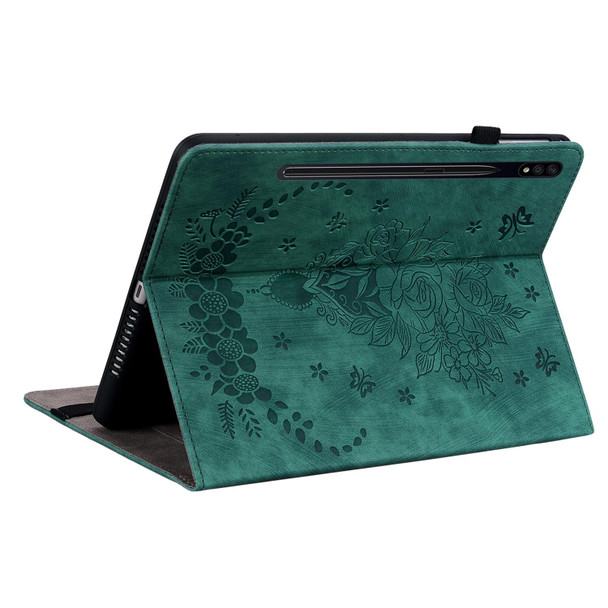 For Samsung Galaxy Tab S8+ / S7+ / S7 FE Butterfly Rose Embossed Leatherette Tablet Case(Green)