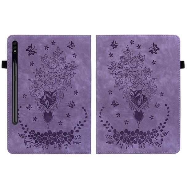 For Samsung Galaxy Tab S8+ / S7+ / S7 FE Butterfly Rose Embossed Leatherette Tablet Case(Purple)