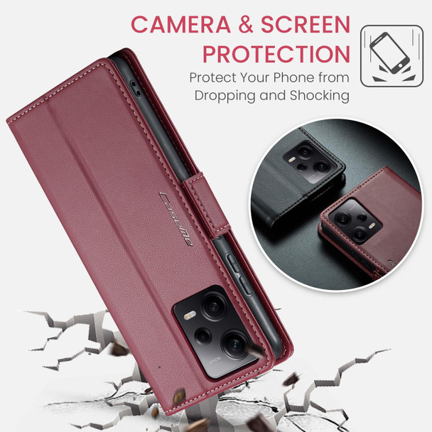 CaseMe 023 Butterfly Buckle Litchi Texture RFID Anti-theft Leatherette Phone Case For Xiaomi Poco X5 Pro 5G/Redmi Note 12 Pro 5G Global(Wine Red)