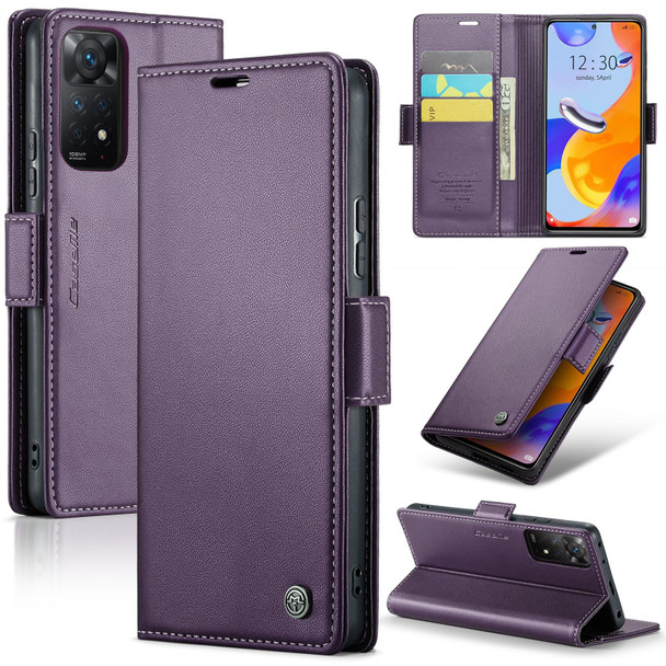 CaseMe 023 Butterfly Buckle Litchi Texture RFID Anti-theft Leatherette Phone Case For Xiaomi Redmi Note 11 Pro 5G Global/Redmi Note 11 Pro Global(Pearly Purple)