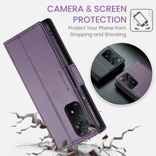 CaseMe 023 Butterfly Buckle Litchi Texture RFID Anti-theft Leatherette Phone Case For Xiaomi Redmi Note 11 Pro 5G Global/Redmi Note 11 Pro Global(Pearly Purple)