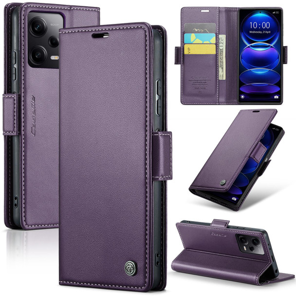 CaseMe 023 Butterfly Buckle Litchi Texture RFID Anti-theft Leatherette Phone Case For Xiaomi Poco X5 Pro 5G/Redmi Note 12 Pro 5G Global(Pearly Purple)