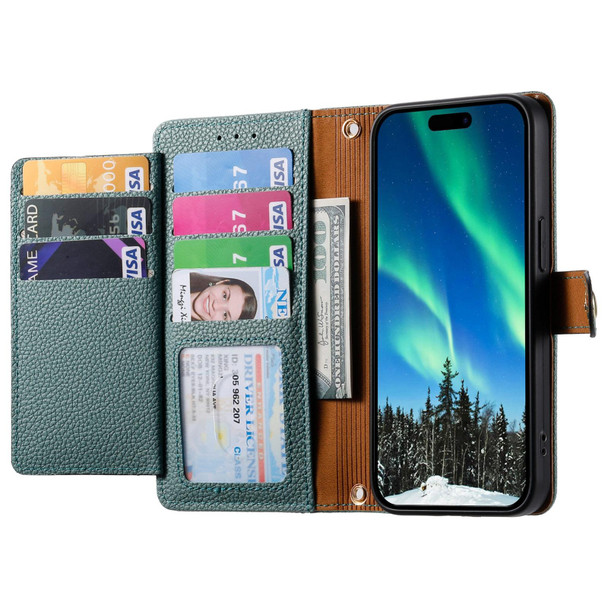 For iPhone 14 Pro Love Zipper Lanyard Leatherette Phone Case(Green)