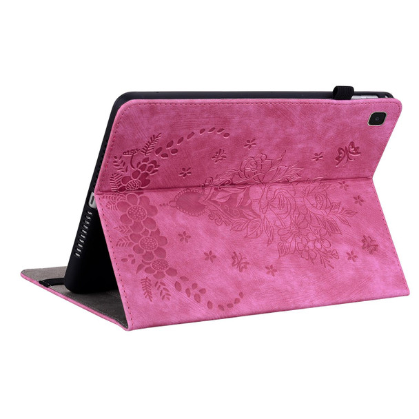 For Samsung Galaxy Tab A7 10.4 2020 T500 Butterfly Rose Embossed Leatherette Smart Tablet Case(Rose Red)