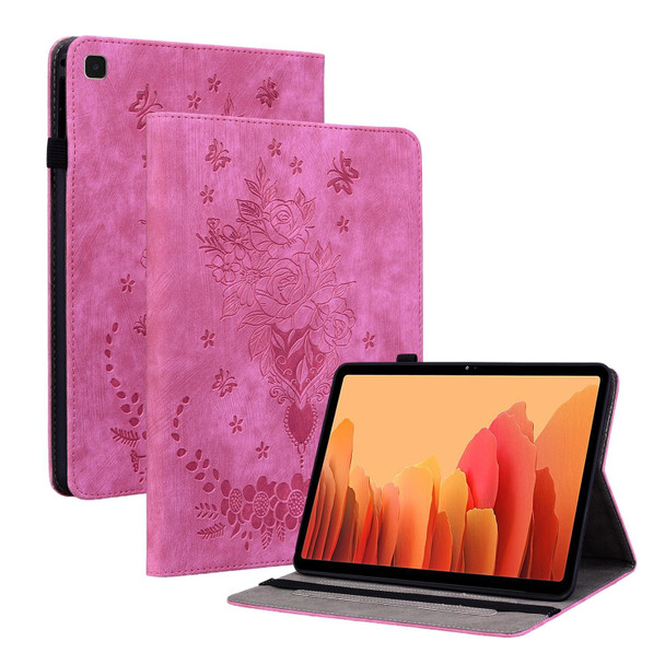 For Samsung Galaxy Tab A7 10.4 2020 T500 Butterfly Rose Embossed Leatherette Smart Tablet Case(Rose Red)