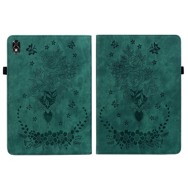 For Lenovo Legion Y700 Butterfly Rose Embossed Leatherette Tablet Case(Green)