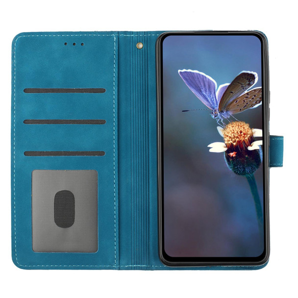 For Samsung Galaxy S21 Ultra 5G Flower Embossing Pattern Leatherette Phone Case(Blue)