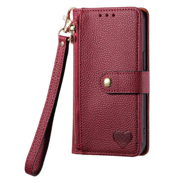 For iPhone 7 / 8 / SE 2022 Love Zipper Lanyard Leatherette Phone Case(Red)