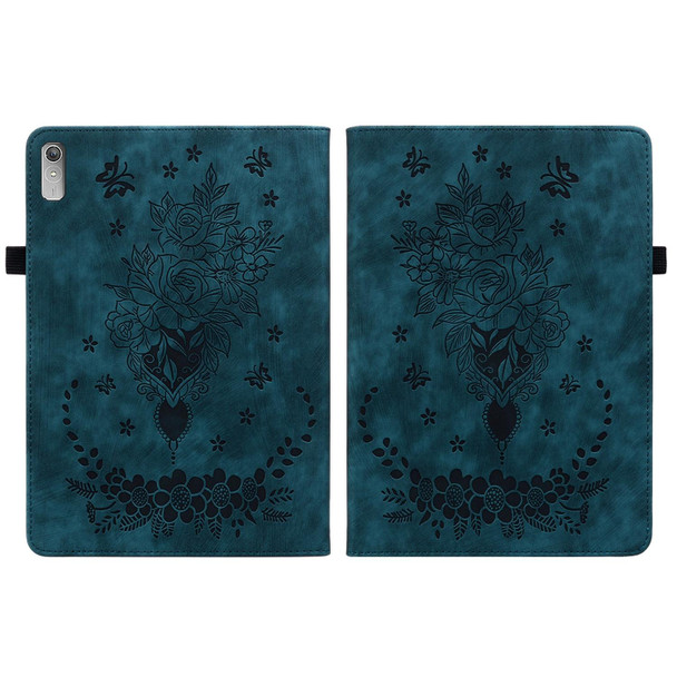 For Lenovo Tab P11 Gen 2 11.5 Butterfly Rose Embossed Leatherette Tablet Case(Dark Blue)