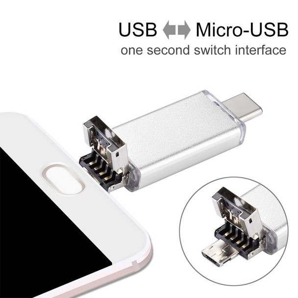 64GB 3 in 1 USB-C / Type-C + USB 2.0 + OTG Flash Disk, - Type-C Smartphones & PC Computer (Silver)