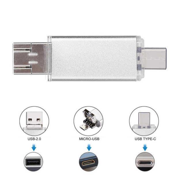 64GB 3 in 1 USB-C / Type-C + USB 2.0 + OTG Flash Disk, - Type-C Smartphones & PC Computer (Silver)