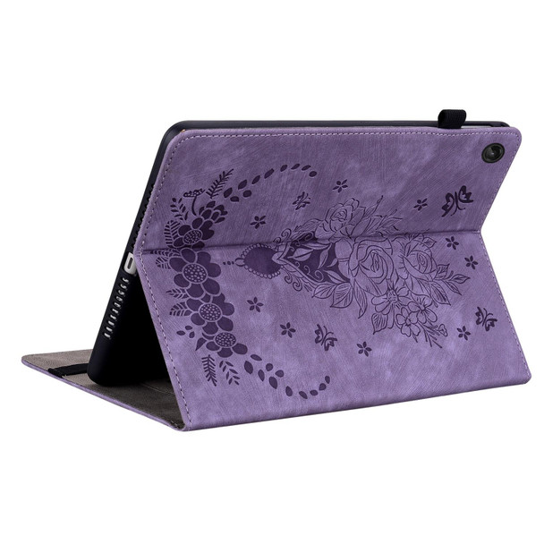 For Lenovo Tab M10 10.1 3rd Gen Butterfly Rose Embossed Leatherette Tablet Case(Purple)