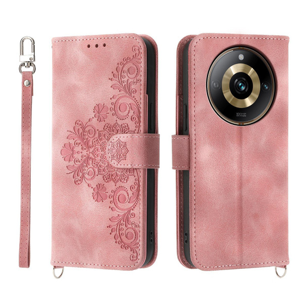 For Realme 11 Pro 5G/11 Pro+ 5G Skin-feel Flowers Embossed Wallet Leatherette Phone Case(Pink)