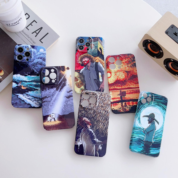 For iPhone SE 2022 / 2020 / 8 / 7 Precise Hole Oil Painting Pattern PC Phone Case(Sunset)