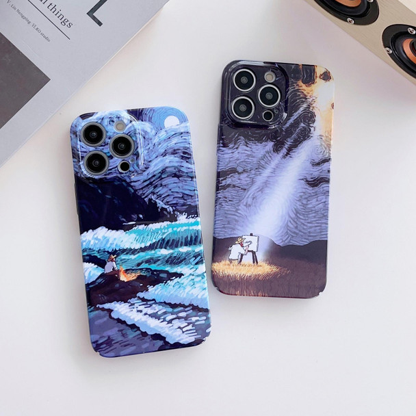 For iPhone SE 2022 / 2020 / 8 / 7 Precise Hole Oil Painting Pattern PC Phone Case(Sunset)