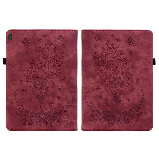 For Lenovo M10 Butterfly Rose Embossed Leatherette Tablet Case(Red)