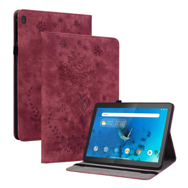 For Lenovo M10 Butterfly Rose Embossed Leatherette Tablet Case(Red)