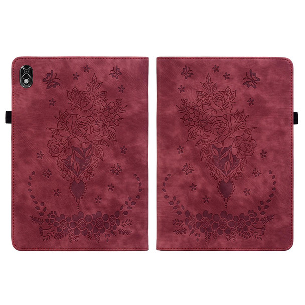 For Lenovo Legion Y700 Butterfly Rose Embossed Leatherette Tablet Case(Red)