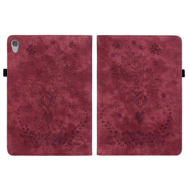 For Lenovo Tab M10 HD 2nd Gen TB-X306X Butterfly Rose Embossed Leatherette Tablet Case(Red)